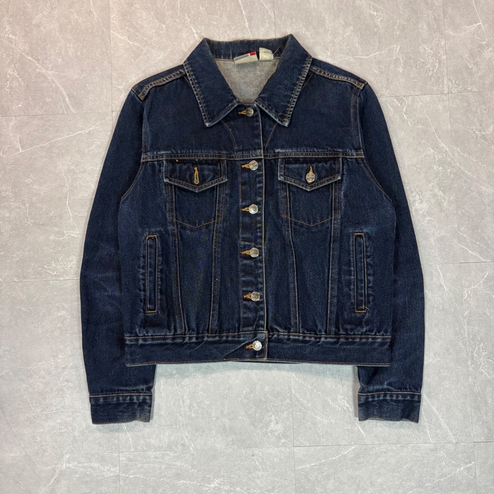 Arizona Jean Co Dark Wash Denim Jacket Blue Cotton Trucker Coat Womens Large